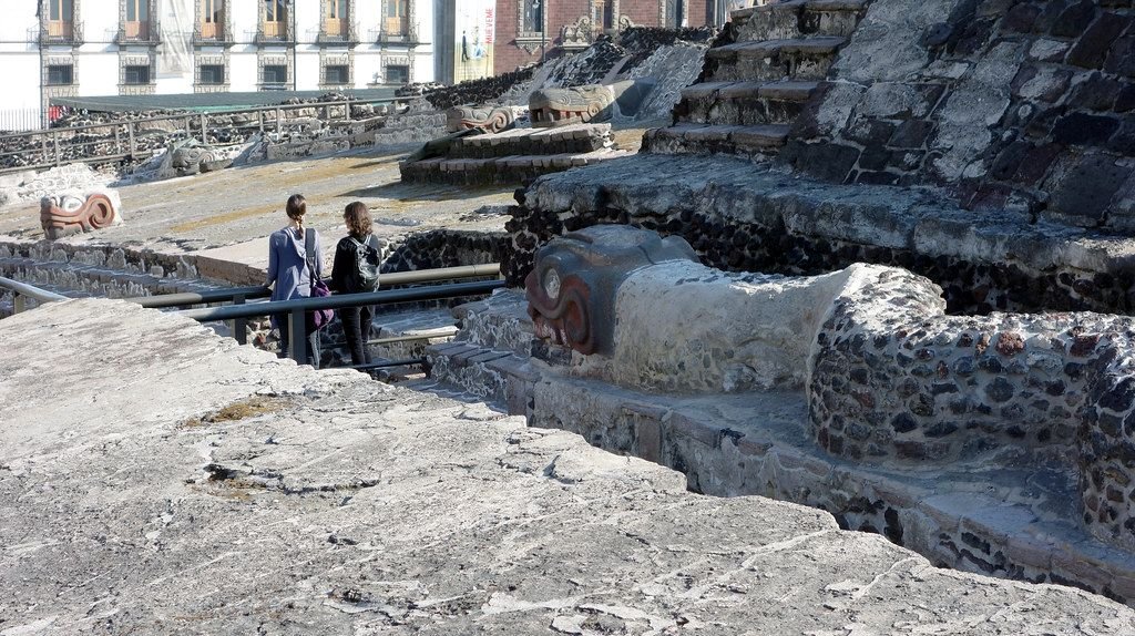 The ancient Aztec ruins of Templo Mayor sit